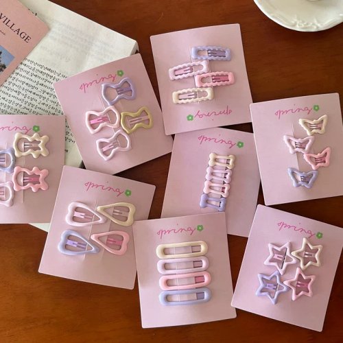 4 Pièces Pinces à Cheveux Coeur Étoile pour Filles, Barrettes Mignonnes, Accessoire de Mode Cadeau, Rose, Design Simple
