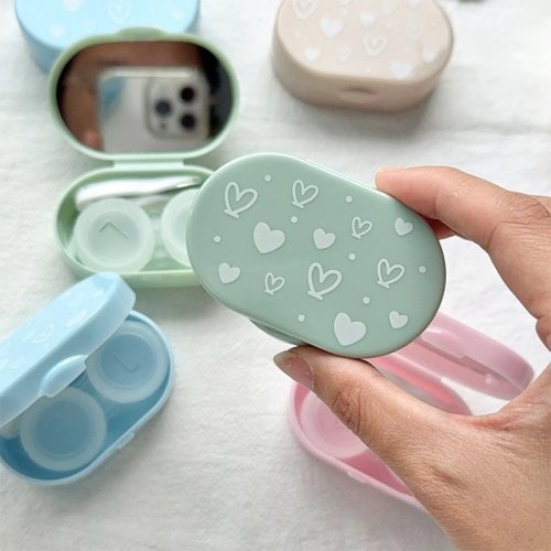 Estojo para lentes de contacto com espelho em cores candy – portátil para viagem, caixa para armazenar e demolhar lentes