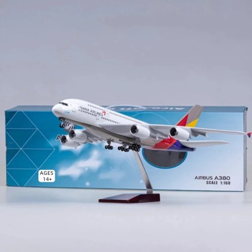 アシアナ航空 A380 旅客機モデル 1:160スケール 45cm レジン製 ライトとタイヤ付き コレクターズグレード
