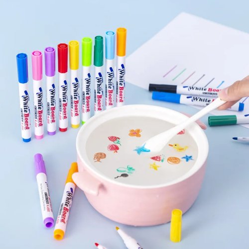 Stylos magiques flottants sur l'eau pour enfants avec cuillère - Ensemble de dessin de peinture à l'eau et art à la craie graffiti