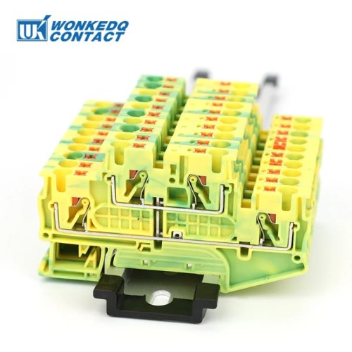 5 pzas PTTB4-PE Regleta de Tierra, Conector Push-in para Riel DIN 4mm², Doble Nivel 4 Posiciones