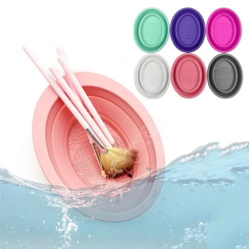 Dụng cụ rửa cọ trang điểm silicone mềm, gấp gọn, bát và thảm làm sạch, cho bông phấn và cọ mắt, dụng cụ làm đẹp