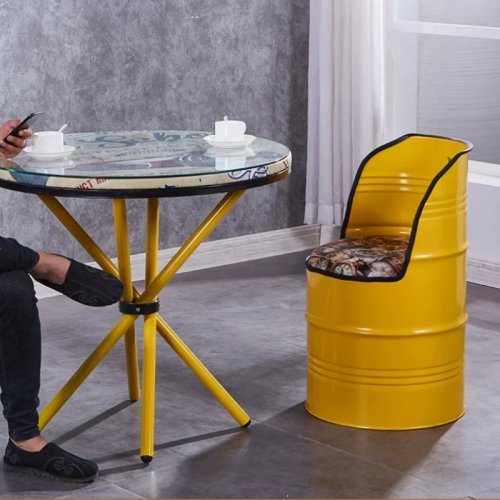 Tabouret de baril en métal vintage pour bar, chaise industrielle de bidon d'huile, siège de seau de peinture rustique, tabouret en fer cylindrique pour cuisine