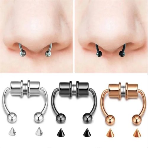 Cincin Hidung Magnet Tapal Kuda, Stainless Steel 316L, Septum Palsu, Tanpa Tindik, Hadiah Wanita