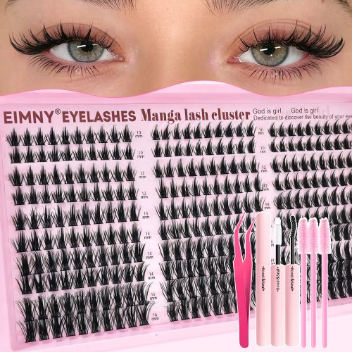 Kit d'extensions de cils Manga Naturel 300 pièces, Cils Cluster Wispy Fairy Fluffy pour Cosplay Anime
