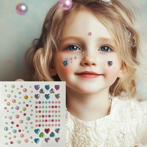 Kleurrijke acrylparel-strass gezichtsstenen voor kindermake-up en nailart, zelfklevend, niet-giftig, sprankelend, schattig en draagbaar voor dagelijks gebruik