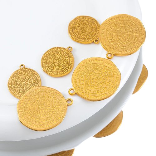 2 pièces pendentif rond en acier inoxydable à motif gaufré pour bijoux DIY, colliers, bracelets, boucles d'oreilles