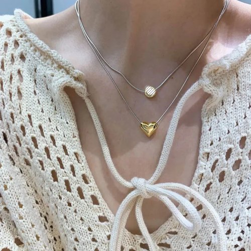 FOXANRY シルバーカラー クラビクルチェーン ネックレス レディース トレンディ エレガント シンプル 光沢 LOVE ハート パーティージュエリー