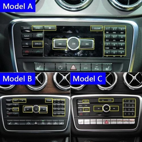Decal Konsol Tengah Tombol CD Multimedia Trim untuk Mercedes Benz GLA X156 CLA C117 Kelas A B W176 W246 Stiker Interior Mobil
