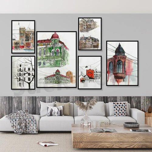 Kiew Architektur Kunstposter - Ukraine Stadt Aquarell Wandbild für Wohnzimmer Schlafzimmer