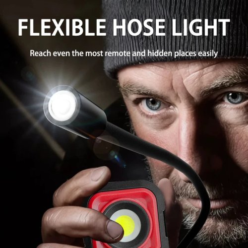 Lámpara de trabajo magnética recargable, linterna LED con cuello flexible 360°, alto lumen para emergencias