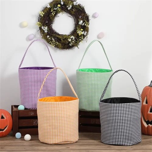 Halloween Snoepmand Trick or Treat Geruit Ontwerp Tote Tas Grote Capaciteit Cadeaucontainer