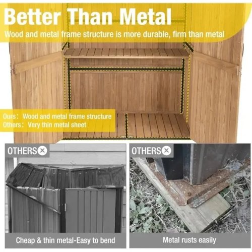 Arrumo exterior com estrutura de metal e prateleiras ajustáveis