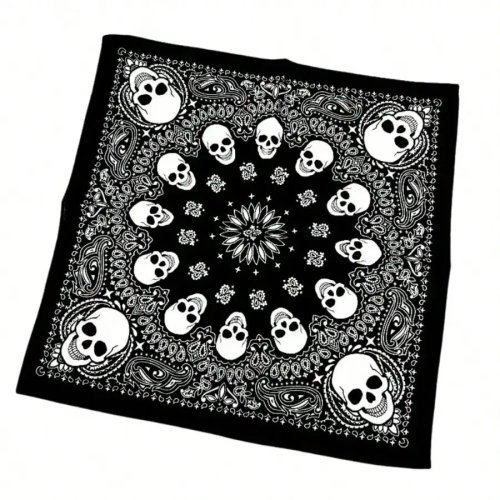 Bandana à Crâne Halloween, Foulard Triangulaire Gothique, Bandeau Contrasté Noir Blanc Rouge pour Cosplay et Décoration de Tenue Jean