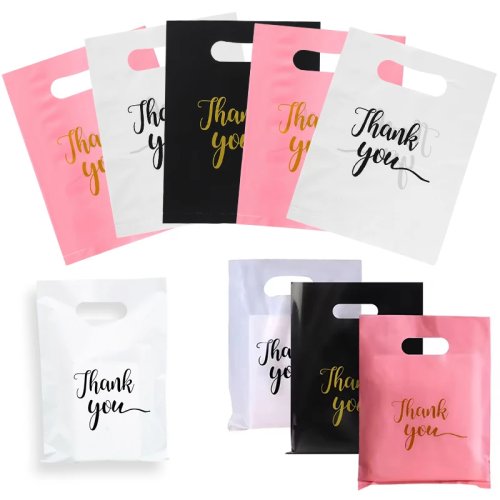 20 Stück Mehrfarbige Dankeschön-Geschenktüten – Schwarz, Weiß, Pink Tragetaschen aus Kunststoff für Geschenke und Souvenirs
