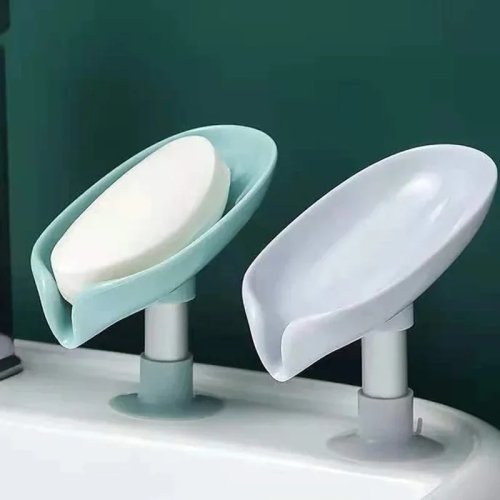 حامل صابون على شكل ورقة شجرة مع كوب شفط وصينية تصريف لتجفيف السريع للحمام والمطبخ