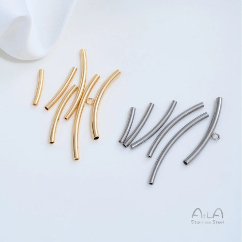 Tubes courbés en acier titane brillants avec anneaux pour création de bijoux – Perles de cristal pour bracelet et collier