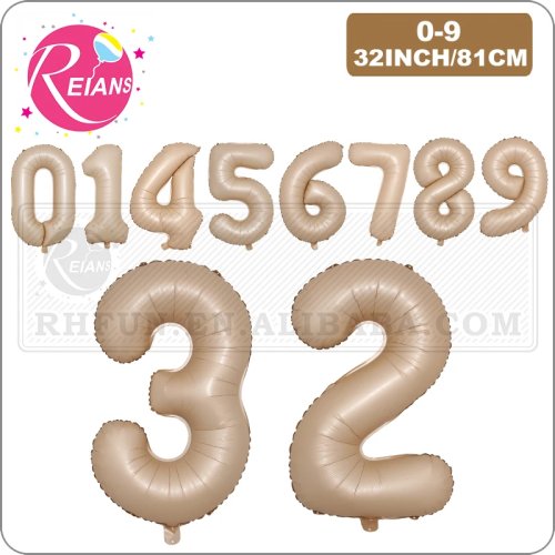 32인치 숫자 풍선 0-9 밀키 화이트 & 카라멜 헬륨 포일 풍선 파티 장식