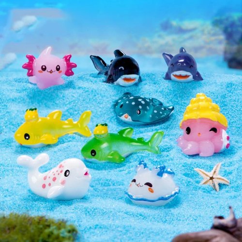 1個 ミニ海洋生物フィギュア 水槽レイアウト用 - ジンベエザメ、ワニ、カメ、タコ、ウミウシ
