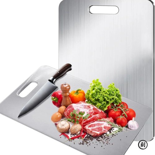 Doppelseitiges Titan-Schneidebrett, tragbar, lebensmittelecht, rostfrei, für Küche, Fleisch und Obst