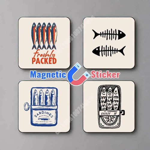 Aimant de réfrigérateur rétro sardine – Décor magnétique fruits de mer amovible pour surfaces métalliques