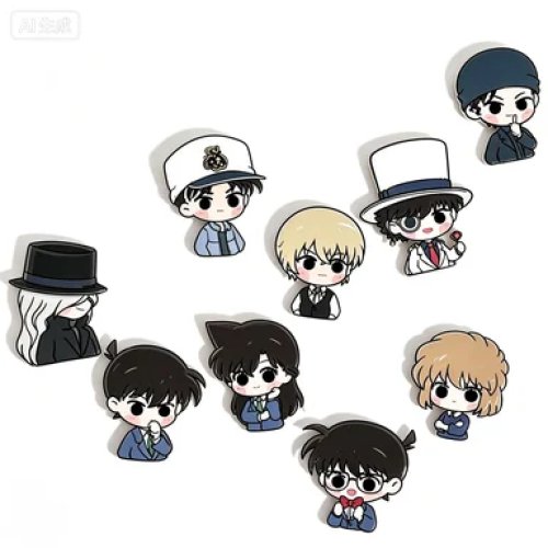 Pin chibi de Detective Conan - Conan y Ran, Shinichi Kudo, accesorio para tarjeta IC, colgante para mochila lindo, regalo decorativo
