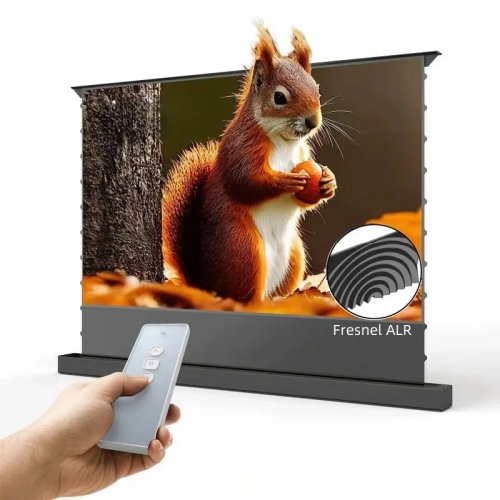 Pantalla de proyector motorizada de piso para proyector de tiro largo, 4K HD, 3D, Fresnel, ALR, 16:9 con control remoto
