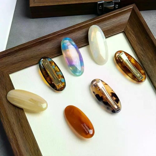 Elegante Haarklammern im französischen Stil für Frauen - Schlichte Retro-Oval-Acetat-Spangen, leichte Haaraccessoires für den Alltag