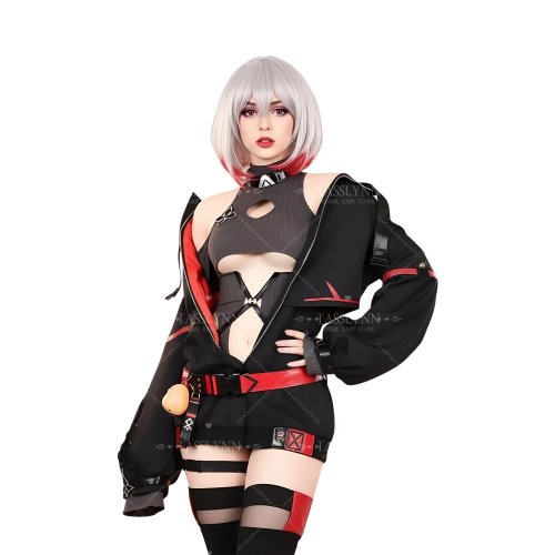 Kostium cosplay Azur Lane Duisburg kompletny zestaw dla kobiet - czarno-czerwony strój na Halloween z akcesorium kaczki (anime odgrywanie ról)