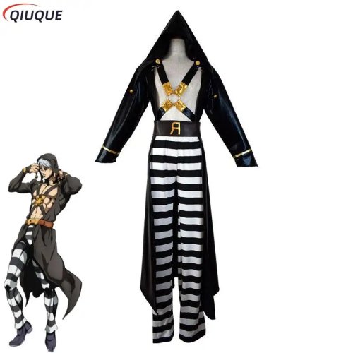 Disfraz de cosplay de Risotto Nero de JoJo's Bizarre Adventure, conjunto de abrigo con capucha negro y pantalón