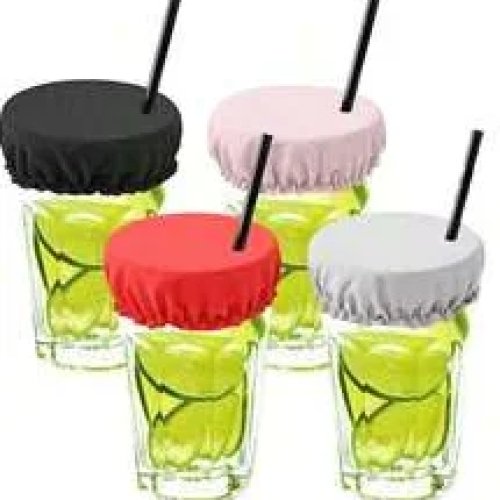 Reusable Elastic Cup Cover with Straw Hole - Dustproof Leakproof Fabric Lid for Travel & Outdoor