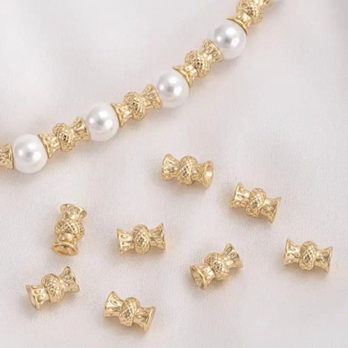 Perles intercalaires vintage motif ananas dorées 14K pour DIY bijoux