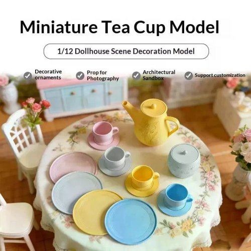 Set da tè in miniatura scala 1:12, colori pastello, design personalizzato, perfetto per decorare case delle bambole e oggetti di scena per foto