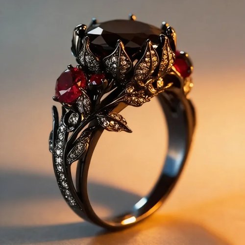 Cincin Mawar Hitam Emas, Perhiasan Bunga Reto Unik