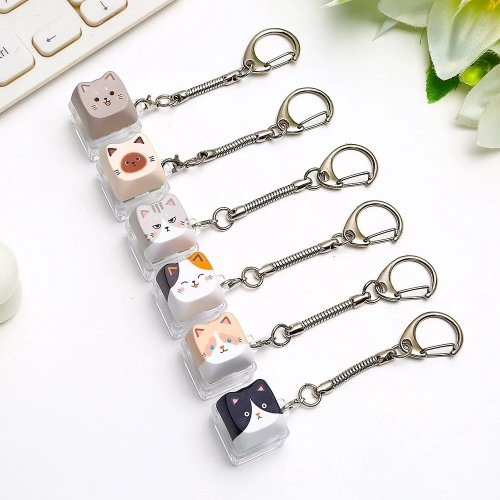 Gantungan Kunci Keyboard Kucing Lucu dengan 4 Tombol, Fidget Finger Keyboard, Desain Imut