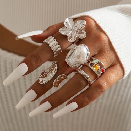 Tocona 2024 Nuovo Set Anello Aperto con Perle Imitazione Lussuoso per Donna, Color Oro, Gioielli da Festa Eleganti