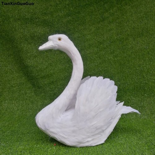 Großer 45x35cm weißer Feder-Schwan-Modell, Bühnenrequisite, Wohn- und Gartendekoration Geschenk