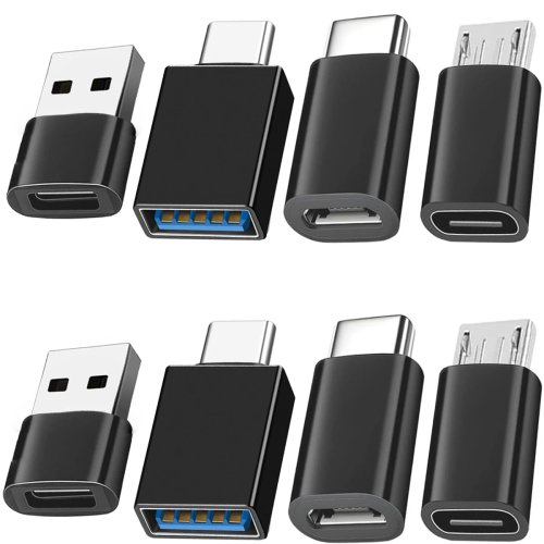 8 pièces Adaptateur USB vers USB-C, Convertisseur USB Type C femelle vers USB mâle, Connecteur Micro USB vers USB-C pour ordinateur portable et voiture