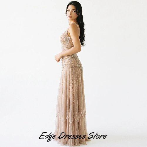 Elegantes Tüll-Abendkleid mit Kristallperlen, trägerlos oder mit dünnen Trägern, für den Abschlussball