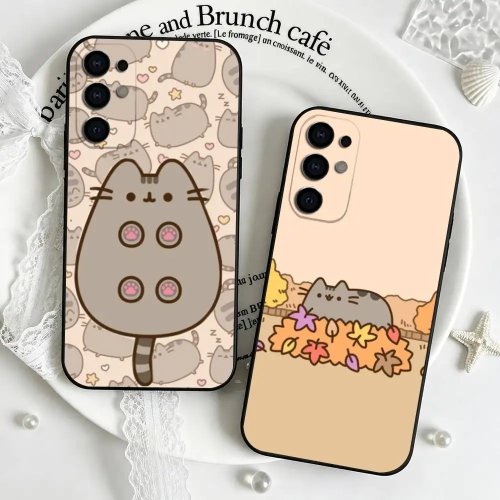 Urocze etui na telefon z kreskówką Pusheen do Samsung S25 S24 S21 S22 S23 S30 Ultra S20 Plus FE, miękka silikonowa czarna