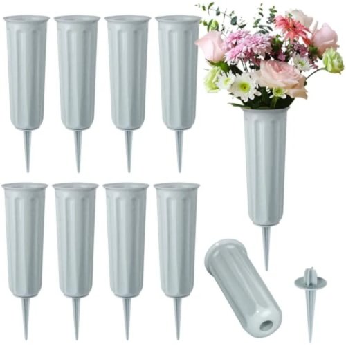 Jarrones de plástico para cementerio con pinchos (set de 10) para decoración de tumbas