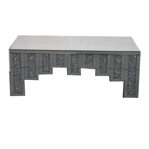 Mesa de centro 2022 moderna sencilla rectangular con espejo plateado y cristales de strass