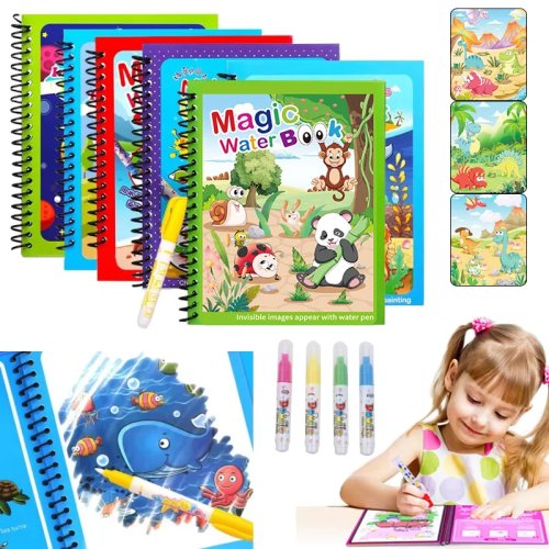 Magisches Wassermalbuch für Kinder mit nachfüllbarem Wasserstift, Tiere Cartoon, pädagogisches Spielzeug