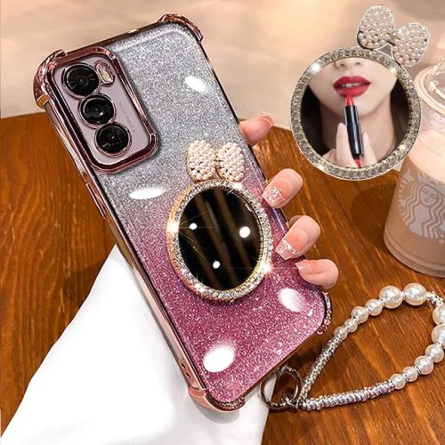 Funda anti golpes con cadena y purpurina para Realme C75/C75X/C85/15T/14T/16T/16/15 Pro/C63/C61/C53/C51 con cordón de perlas