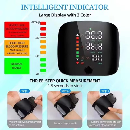 Tensiomètre de poignet automatique portable avec voix, numérique à un bouton pour la maison