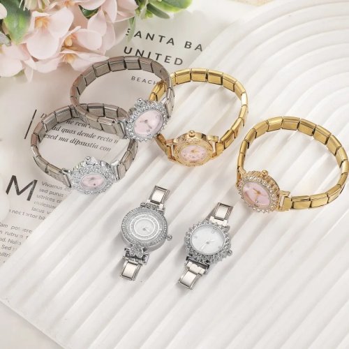 2026 Moda Hombre Mujer DIY 9mm ancho pulsera de reloj brazalete de acero inoxidable con circonita redonda elástica italiana para regalo de cumpleaños
