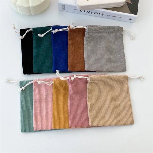 กระเป๋าหมูกระเป๋าเชือกผ้า Corduroy สำหรับผู้หญิง – กระเป๋าเครื่องสำอางและกระเป๋าเหรียญ ความจุใหญ่ สีพื้น