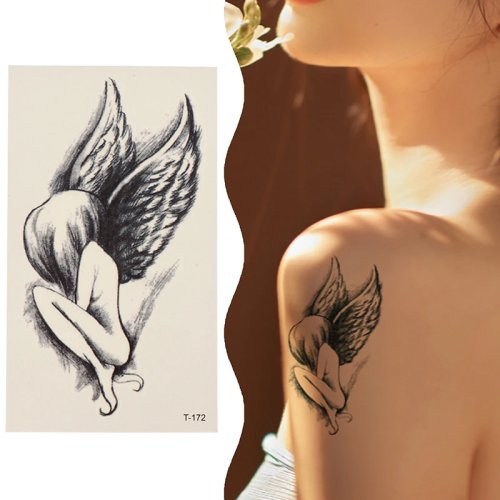 Tatuaje temporal de ángel, semipermanente e impermeable para cuello, mano, dedo, hombres y mujeres