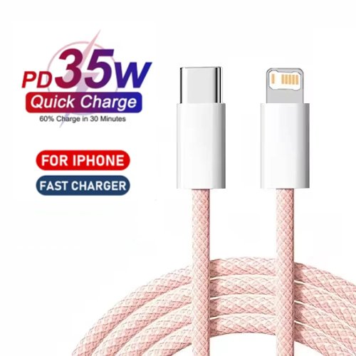 브레이드 USB-C to Lightning 케이블, 35W 고속 충전, iPhone 13 14 Pro Max 11 12 mini X XR XS Max 7 8 Plus 호환, 1m/2m