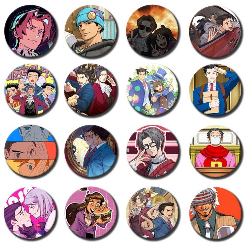 Phoenix Wright Ace Attorney Trilogy Anime Brooch Pins – Tinplate Badges for Backpacks, Maya Fey & Miles Edgeworth